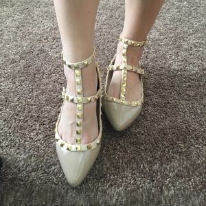 Beige studded flats